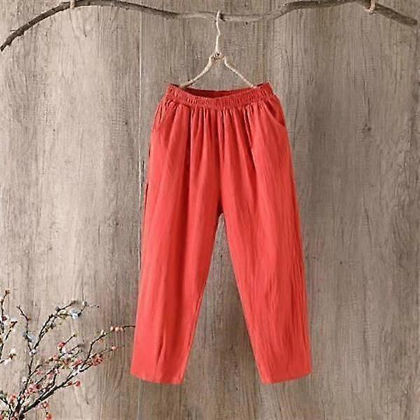 M-3XL Cotton Linen Pants Women Spring and Summer Loose Elastic Waist Solid Color Casual Trousers