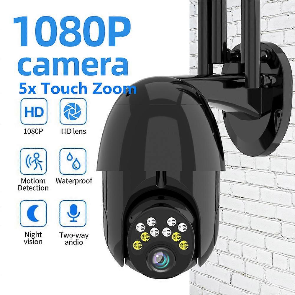 1080P Hd Outdoor Ptz Ip Camera, 10 Led, 5x Zoom, Two-way Audio, Voice Alarm, Waterproof, Night Vision, Black