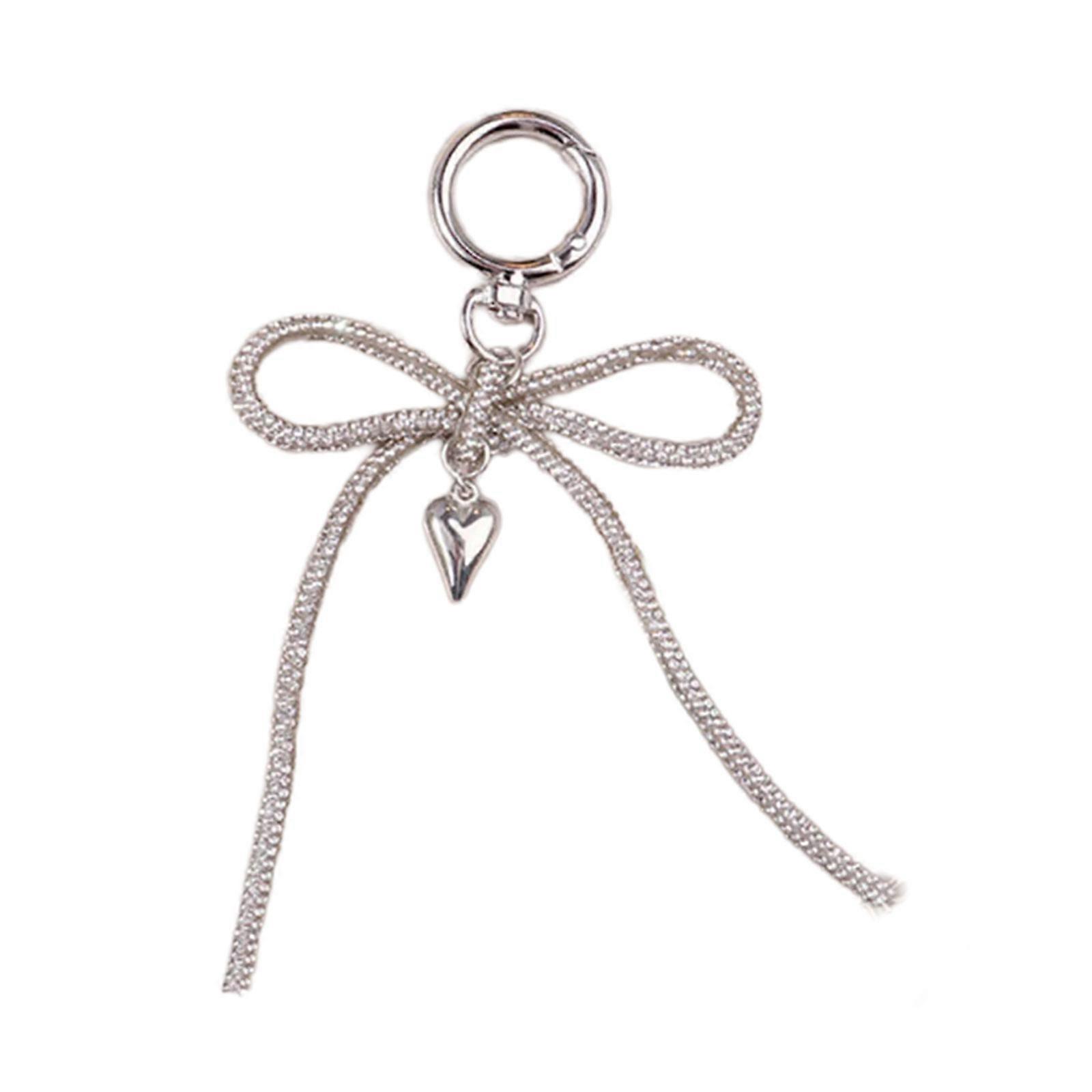 Portable Key Chain Decoration Elegant Bowknot Pendant Keychain with Shining Details for Bag Purses Backpacks Silver