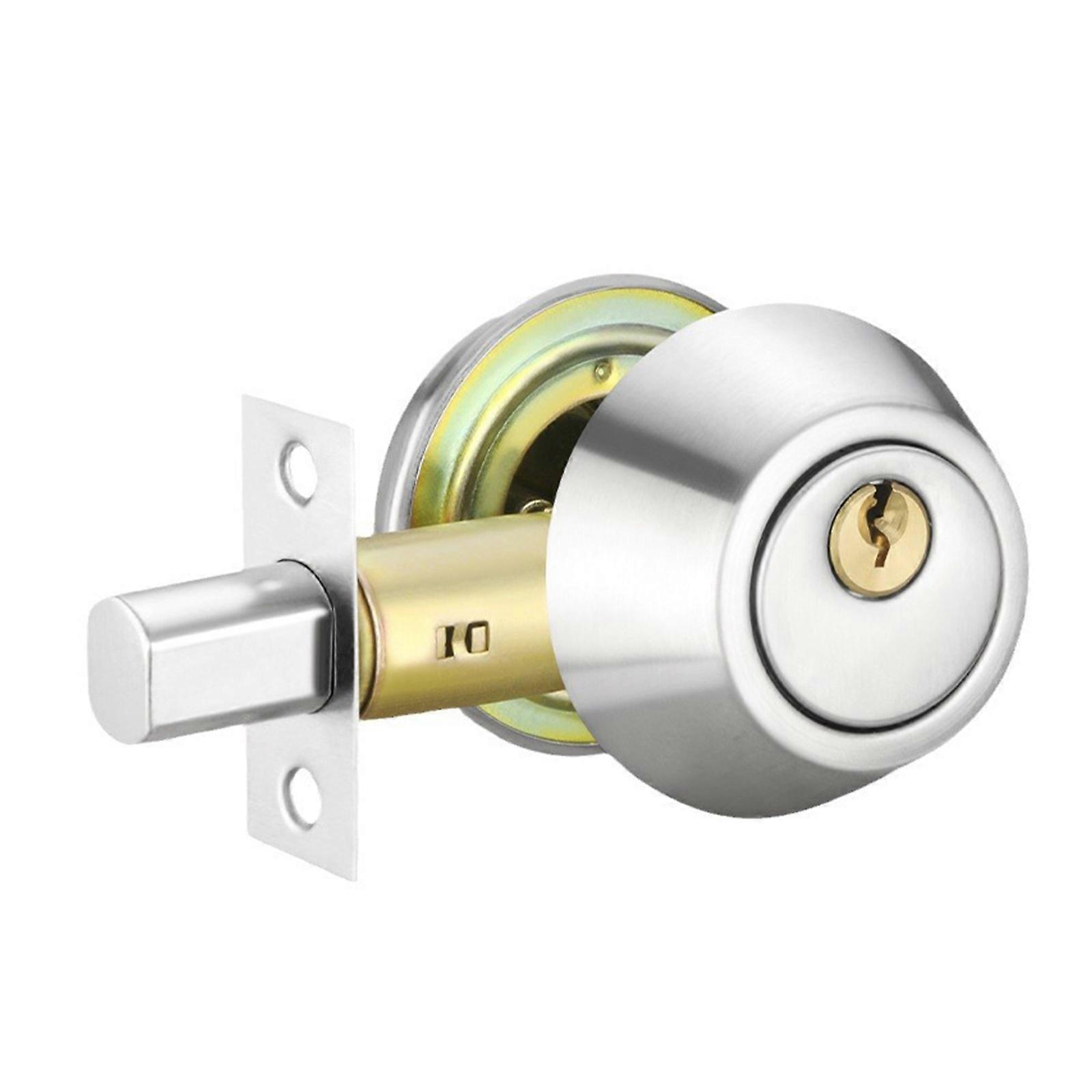 Exterior Round Door Knobs with Lock and Key Front Doorknob Interior Door Knob Round Entry Door Handle Gate Hardware Silver