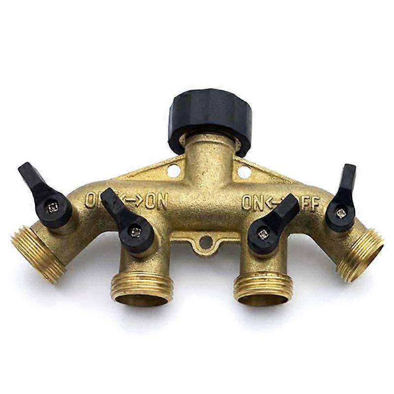 4 Way Brass Hose Splitter, 3/4inch Brass Hose Faucet Manifold, Garden Hose Connector Tap Splitter, S