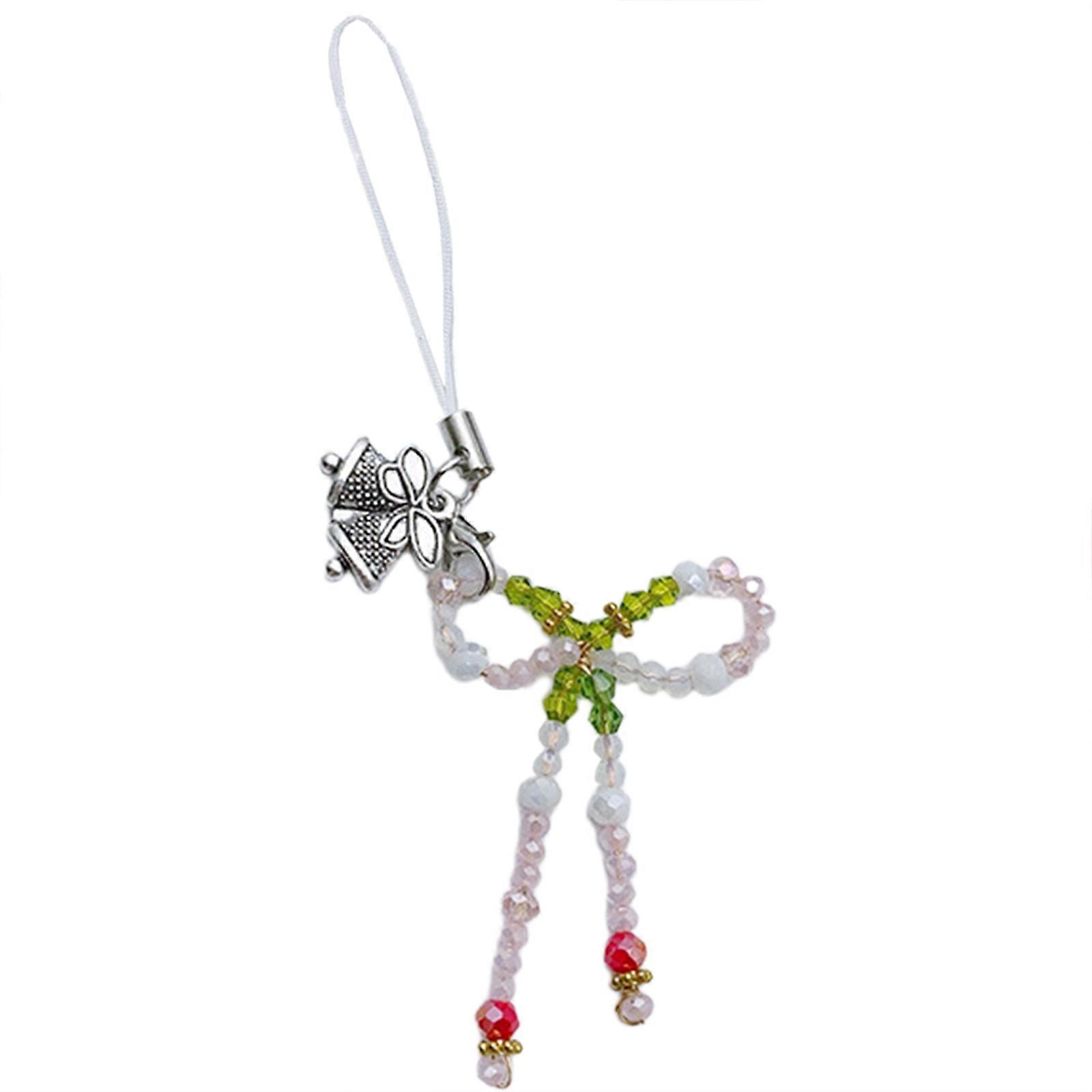 Beaded Phone Lanyard Wrist Strap Crystal Phone Chain DIY Handmade Bowknot Keychains Backpack Phone Camera Accessory