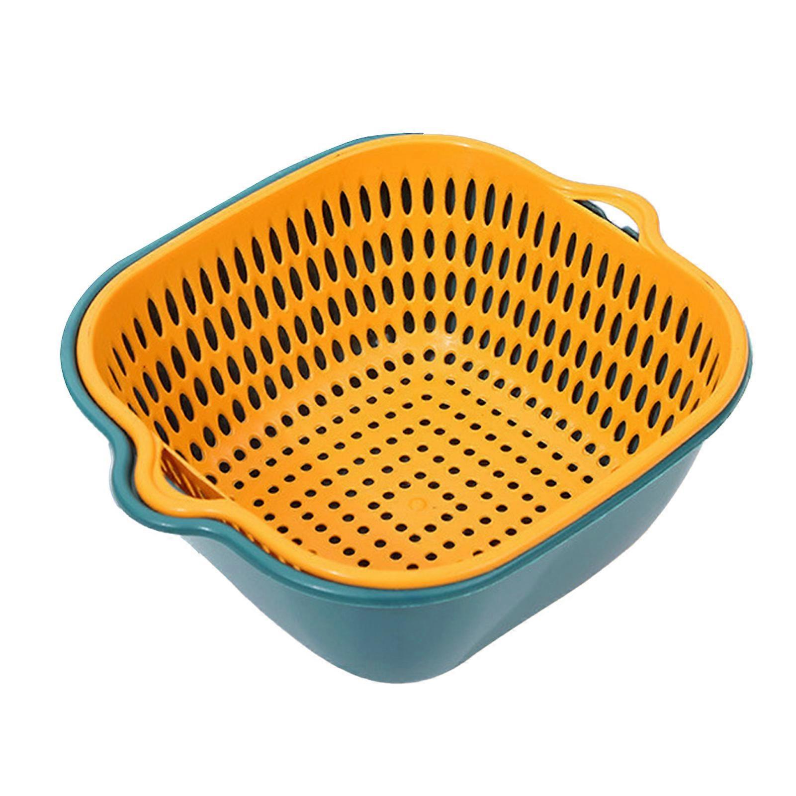 Vegetable Washing Basket Sink Plastic 2 in 1 Drain Colander Bowl Set Kitchen Fruit Washing Basin Strainer M