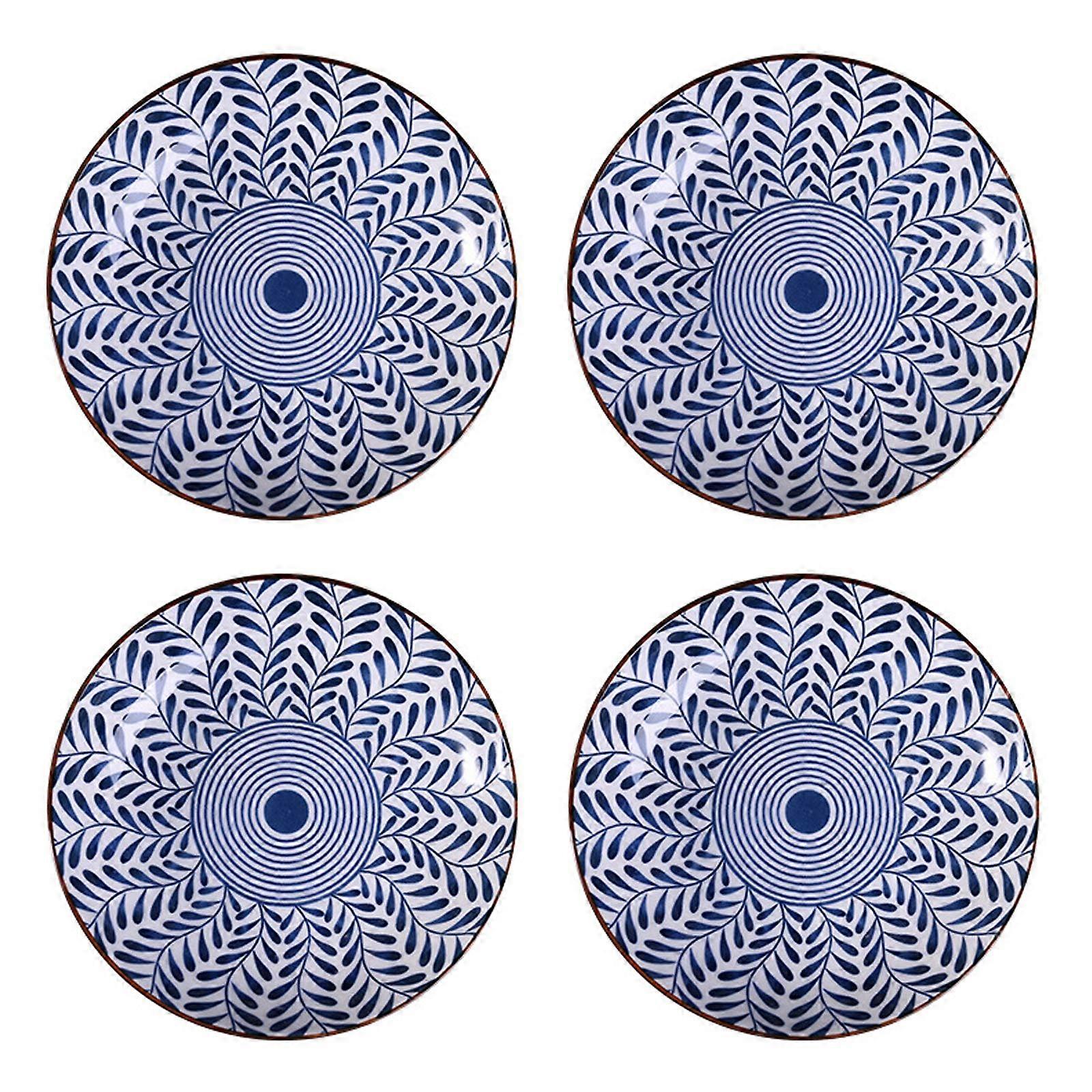 前菜サラダ用の4パック青と白の磁器プレートフローラルディナー浅い皿7インチ