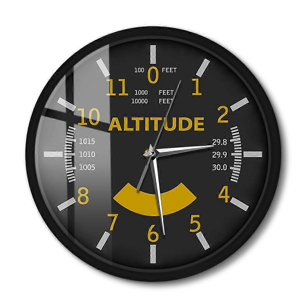 Aviation Altimeter Instrument Style Wall Clock with Metal Frame for Home Silent Sweep Non Ticking Battery Operated 12 Inch