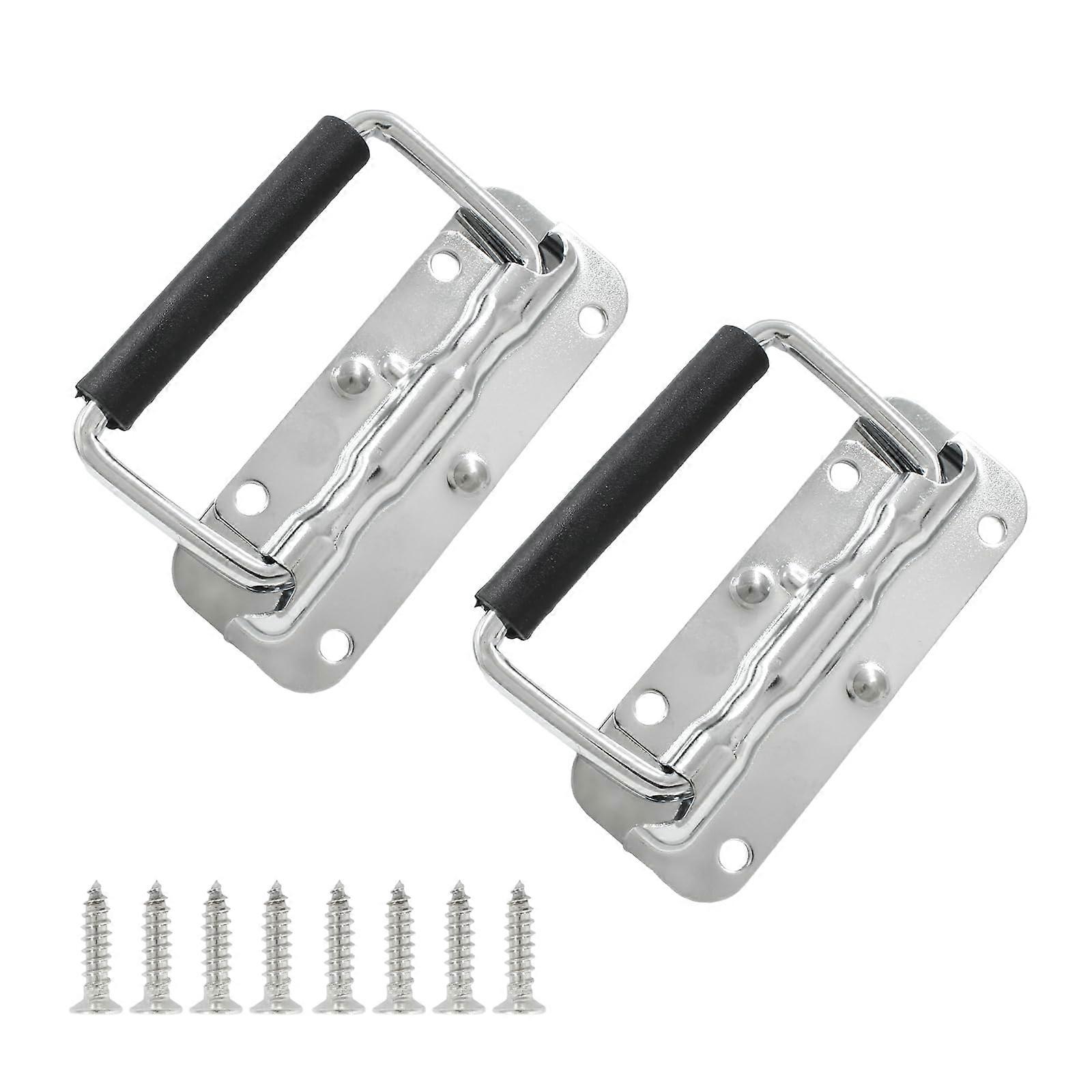 2-Piece Spring-Loaded Folding Surface Handles, Stainless Steel Chest Handles With Rubber Grip For Tool Chests