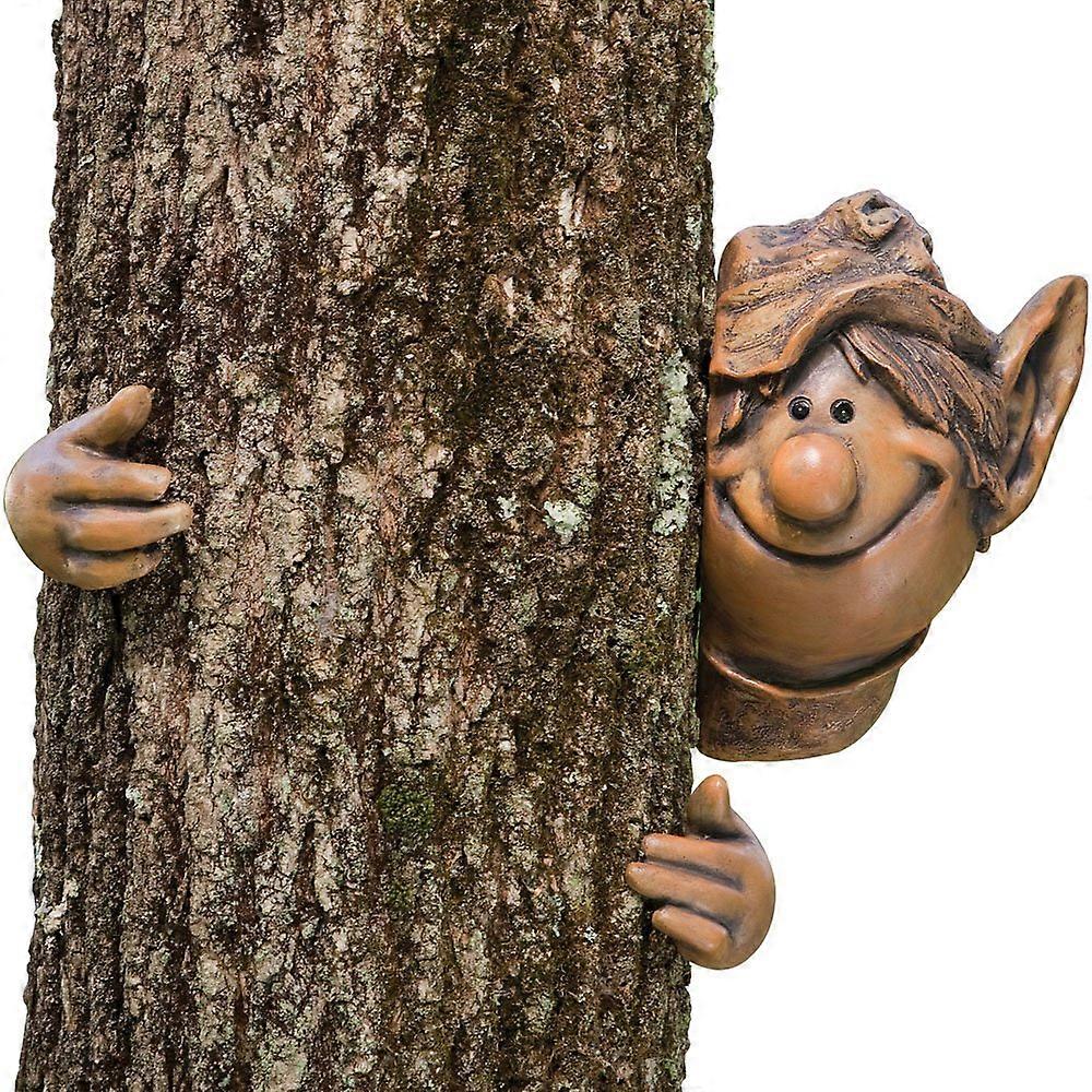 Elf Tree Hugger Garden Decoration - Unique Tree Statue Art for Outdoor Spaces - Whimsical Garden Sculpture
