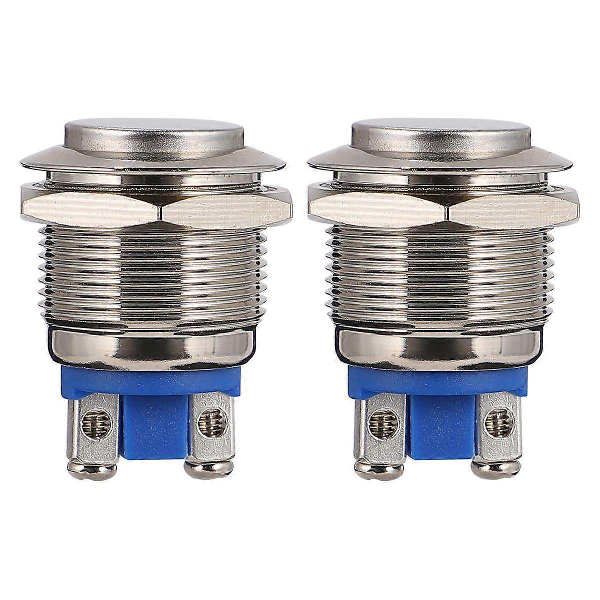 Silver Metal Push Button Switch Stainless Steel Button for Home Use 2Pcs