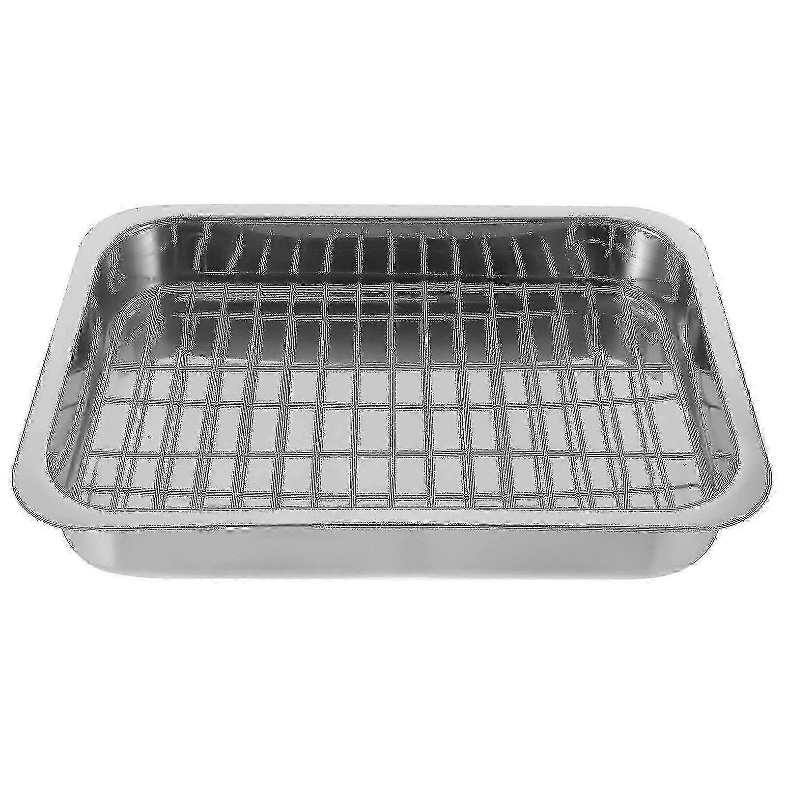 1 Set Stainless Steel Baking Tray With Rack Practical Ovenware Tray Baking Dish
