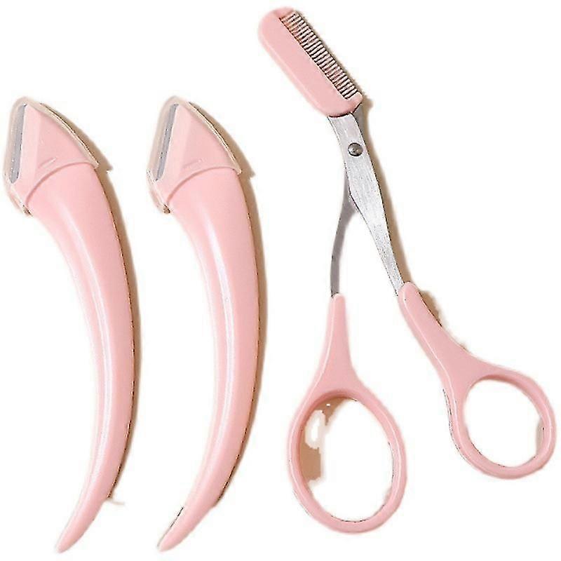 مقص الحواجب مع مشط ، مقص الحاجب ، مجموعة حلاقة الحواجب ، أداة إزالة شعر الوجه للرجال والنساء (وردي)