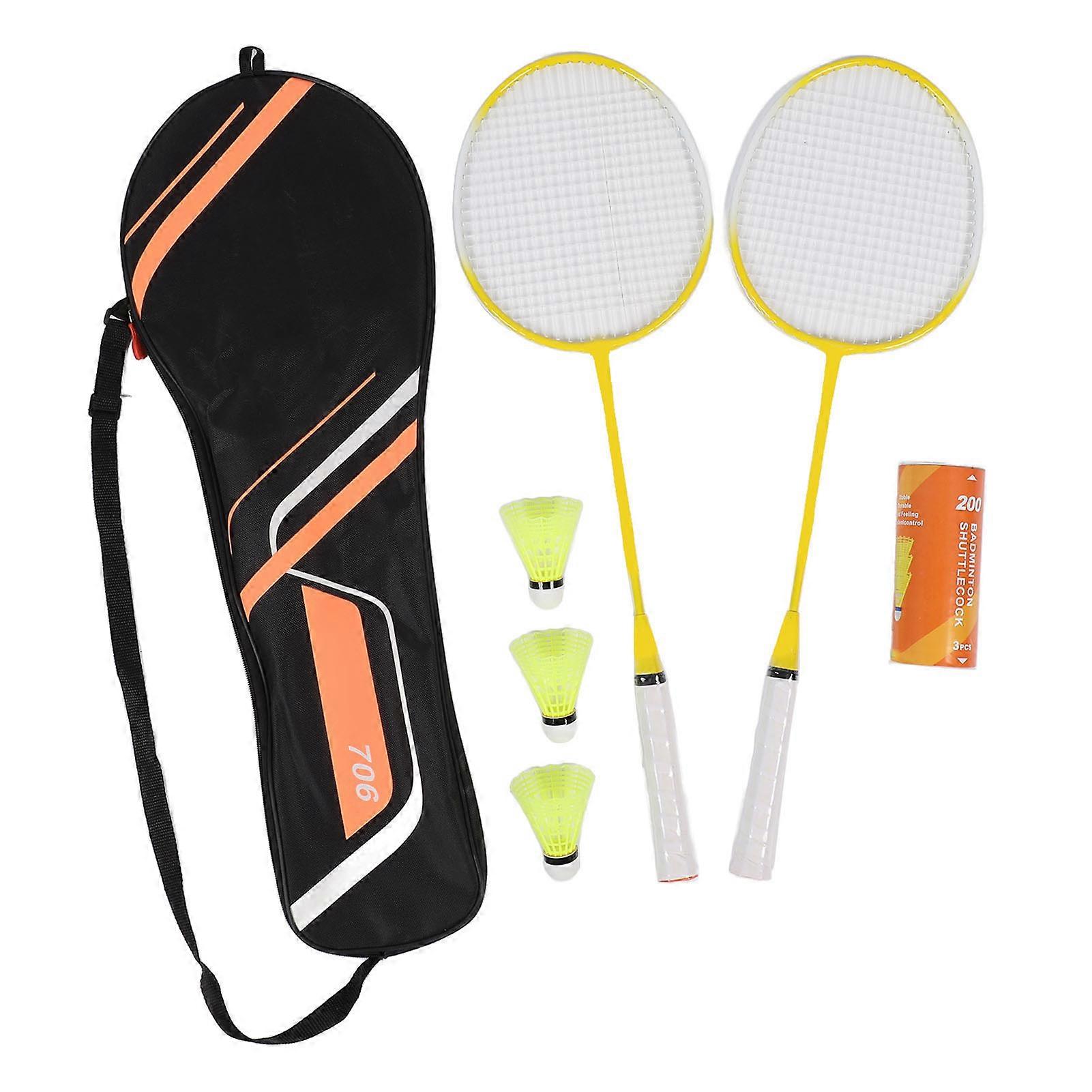 2 Player Badminton Set Low Vibration Strong Elasticity Iron Alloy Badminton Rackets Set with 3 Nylon Shuttlecocks Carry Bag Yellow