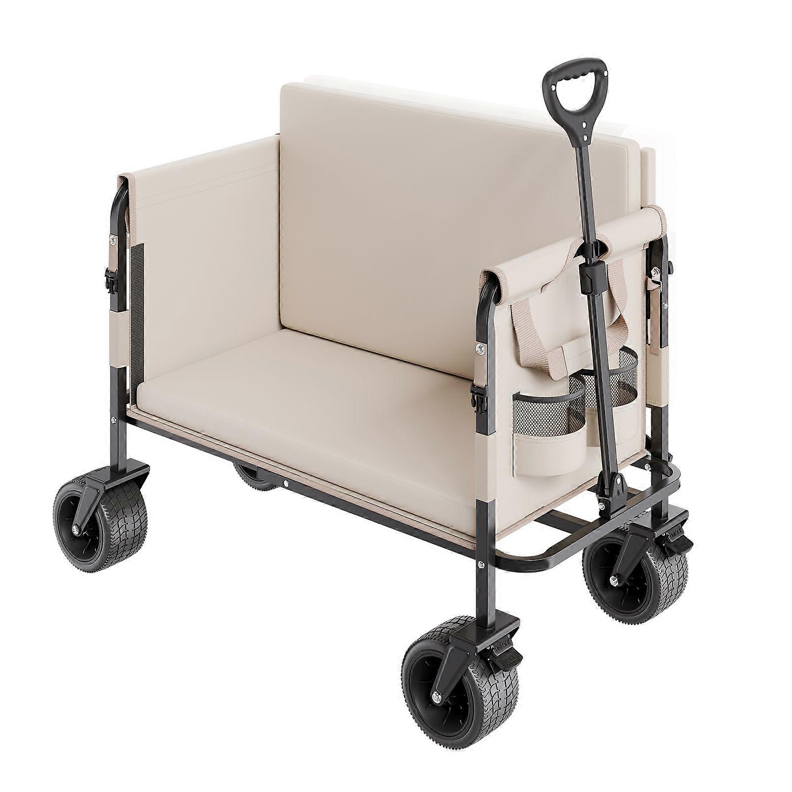 Collapsible Folding Wagon, 550lb Load & 220L, 2 in 1 Foldable Wagon Cart Converts to Bench, Utility Wagon with Adjustable Handle