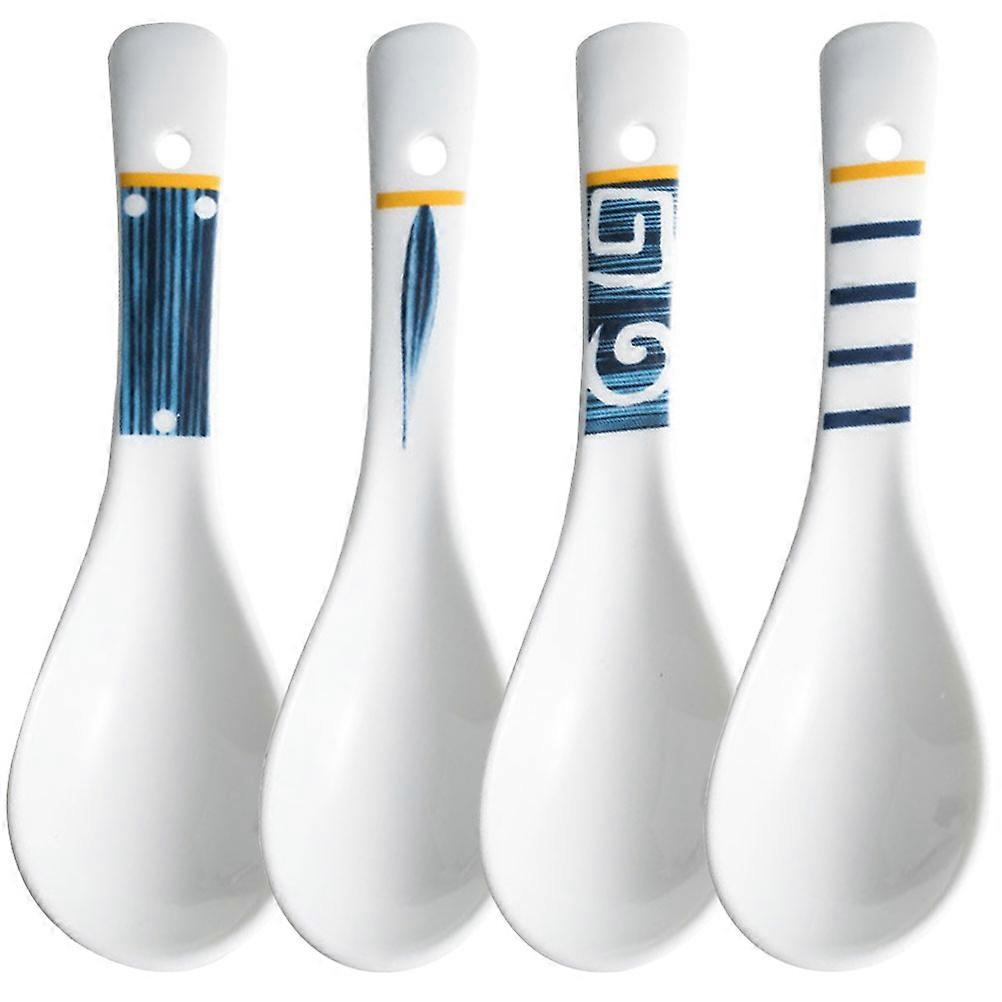 4pcs Ceramic Soup Spoons Reusable Lightweight Kitchen Utensils Portable Smooth Finish for Home or Restaurant Use Perfect for Porridge Ramen and Rice