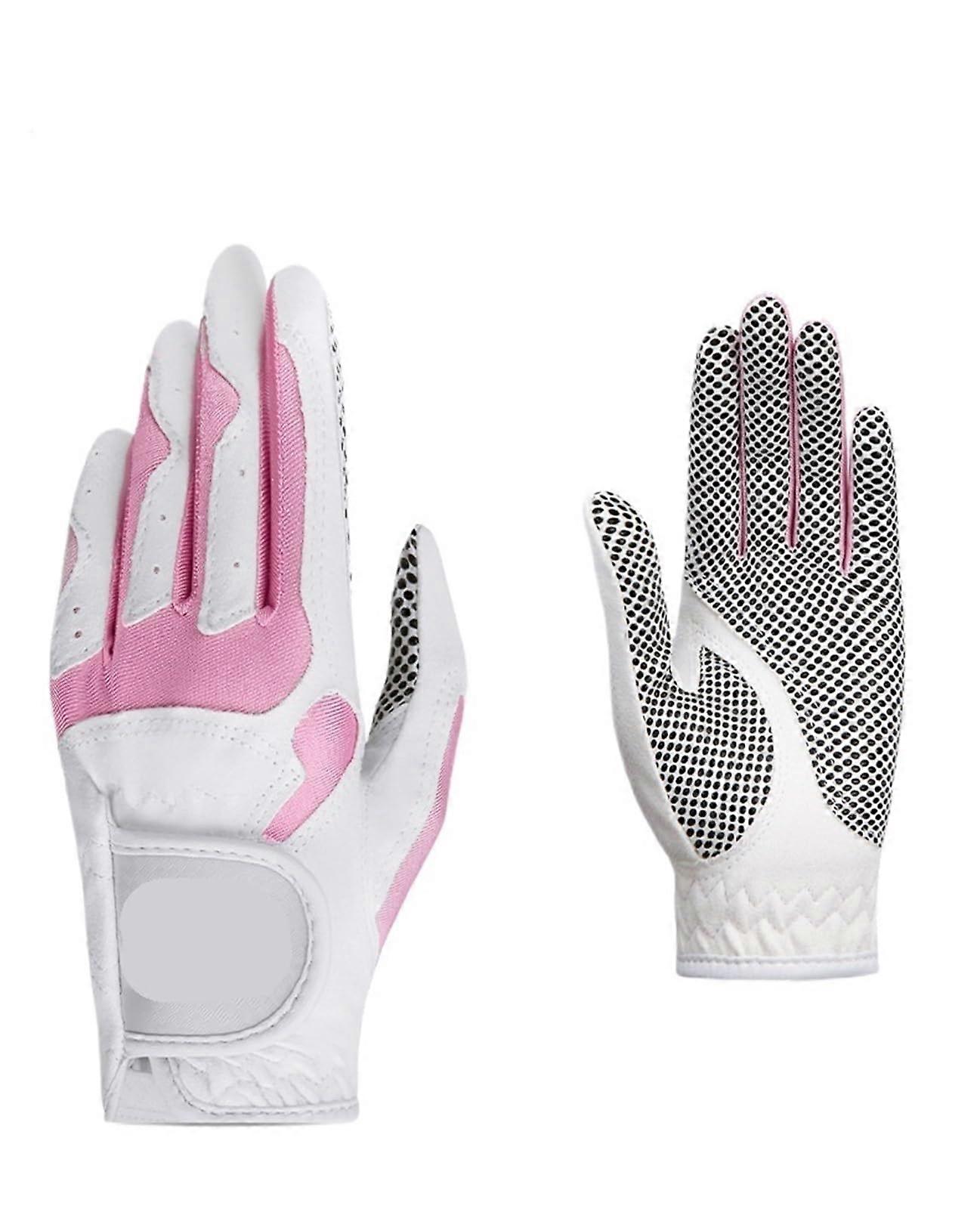 Golf Glove 2 Pieces Women's Soft Microfibre NonSlip Breathable (White Pink)