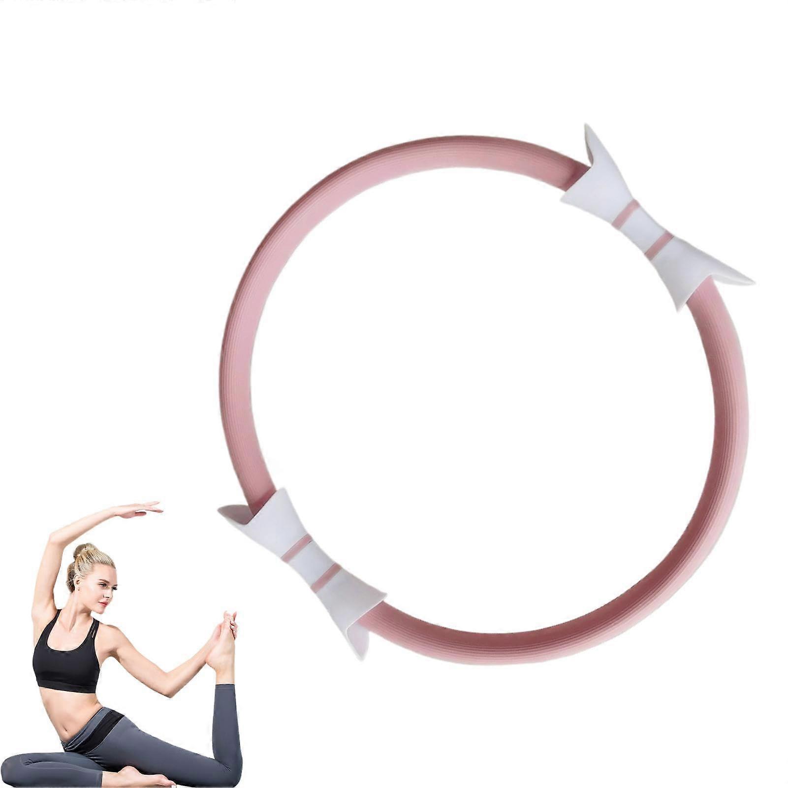 Fitness Pilates Ring 15 Inch Exercise Circle with Double Handle Pink Magic Circle Resistance Ring for Thigh Training