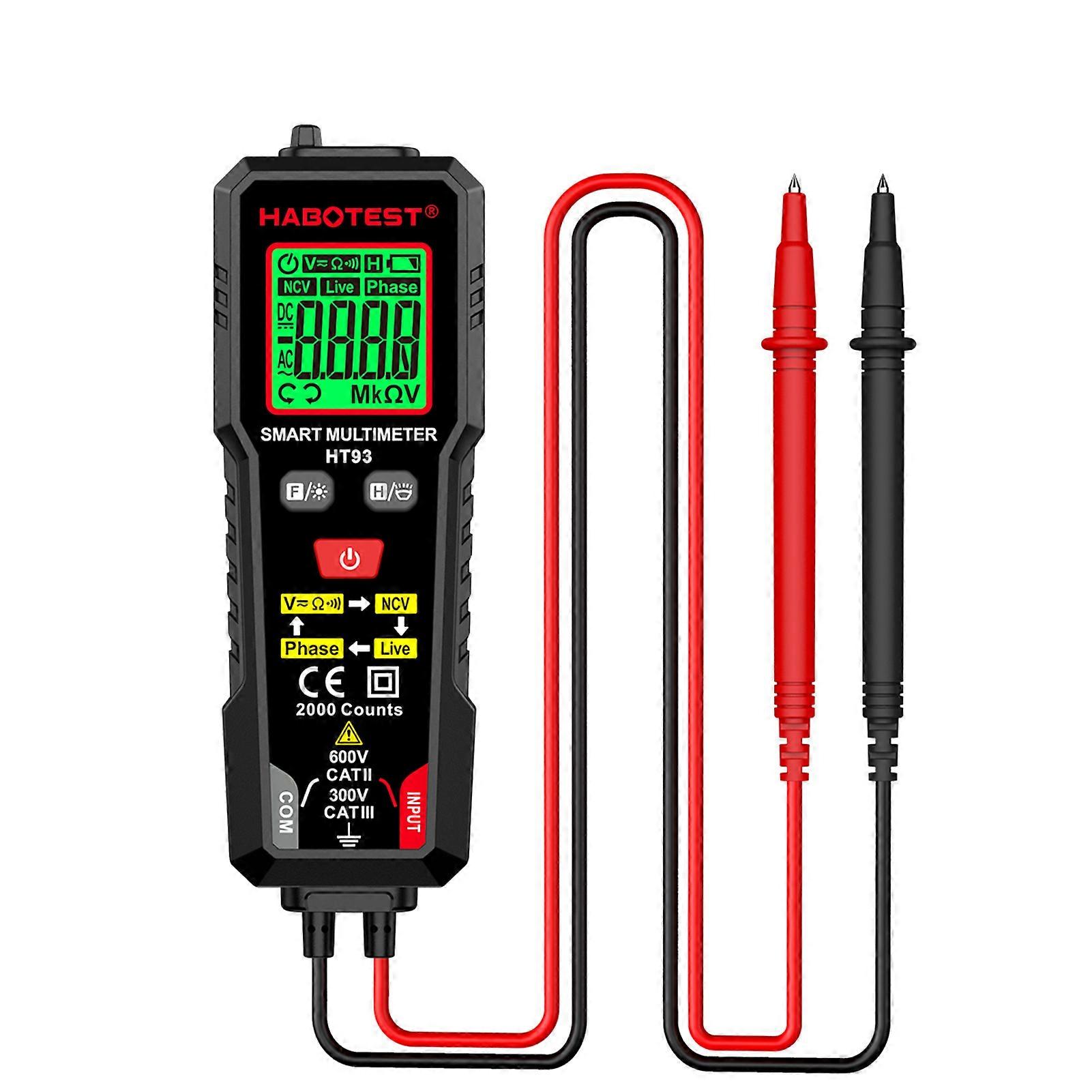 HABOTEST HT93 Digital Multimeter 2000 Counts Auto-Ranging Volt Meter Ohmmeter AC DC Voltage Tester with NCV Live Wire Detection Accurate Measurement