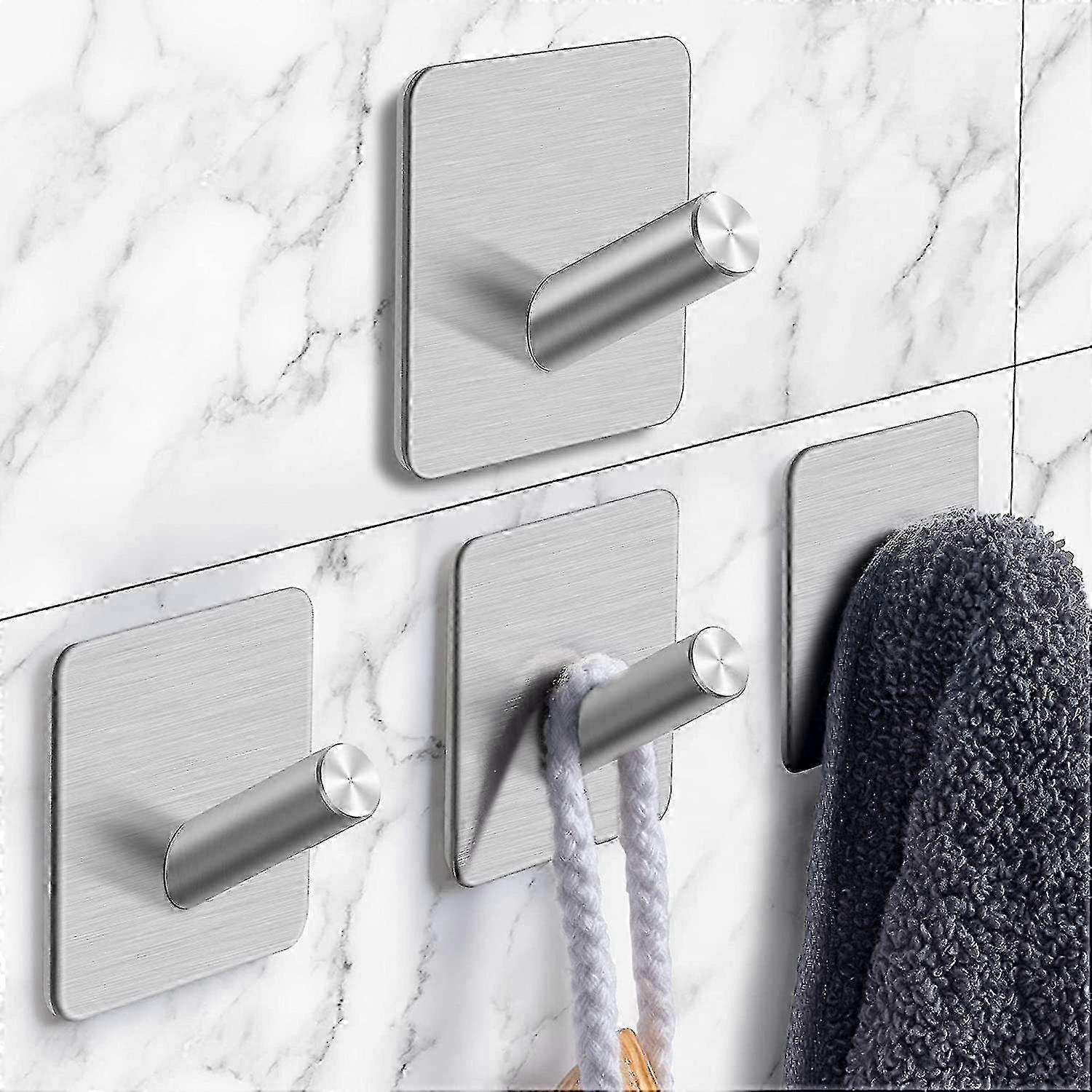 4-Pack Strong Adhesive Wall Hooks for Bathroom - No Drill Hanging Solution