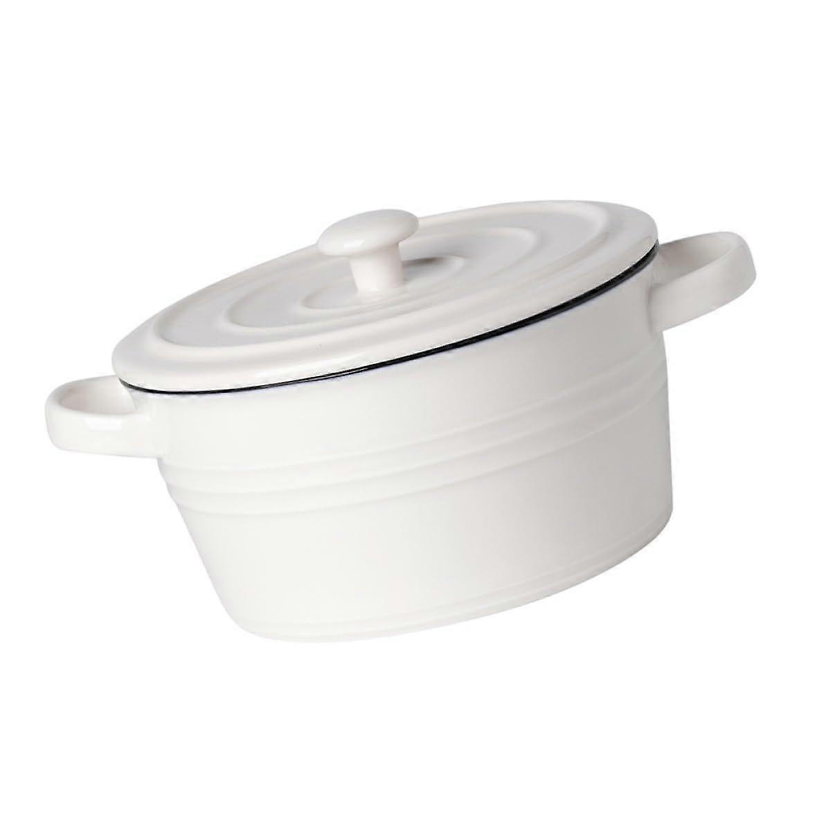 Ceramic Soup Bowl with Lid and Double Handles, Glossy Finish, Ideal for Serving Hot Dishes, 1.5 Liter Capacity