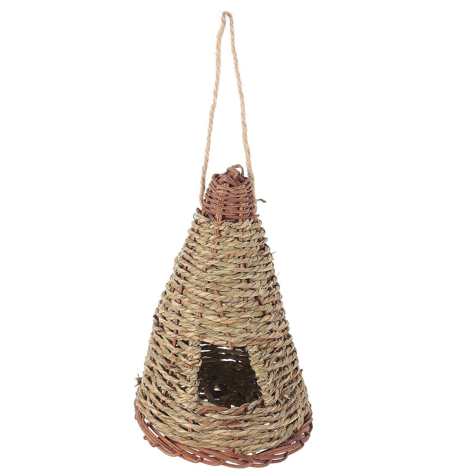 Hanging Nest for Small Bird Water Grass Rope Shelter for Birds House Shape Light Brown 7.47x4.72x4.72in Rainproof 1Pcs