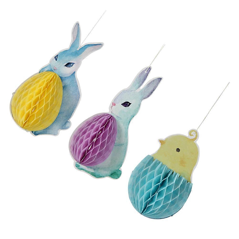 Paper Honeycomb Ornaments Bunny Pendant Decorations for Easter Home Garden 20x11x9cm 3Pcs
