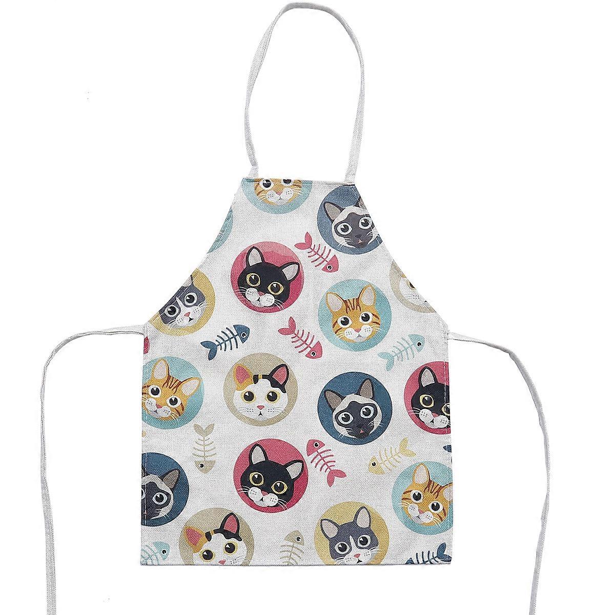 Cartoon Cat Apron for Painting, Cooking, Grilling – Long Waist Ties, Lightweight Design for Outdoor BBQ & Kitchen Use