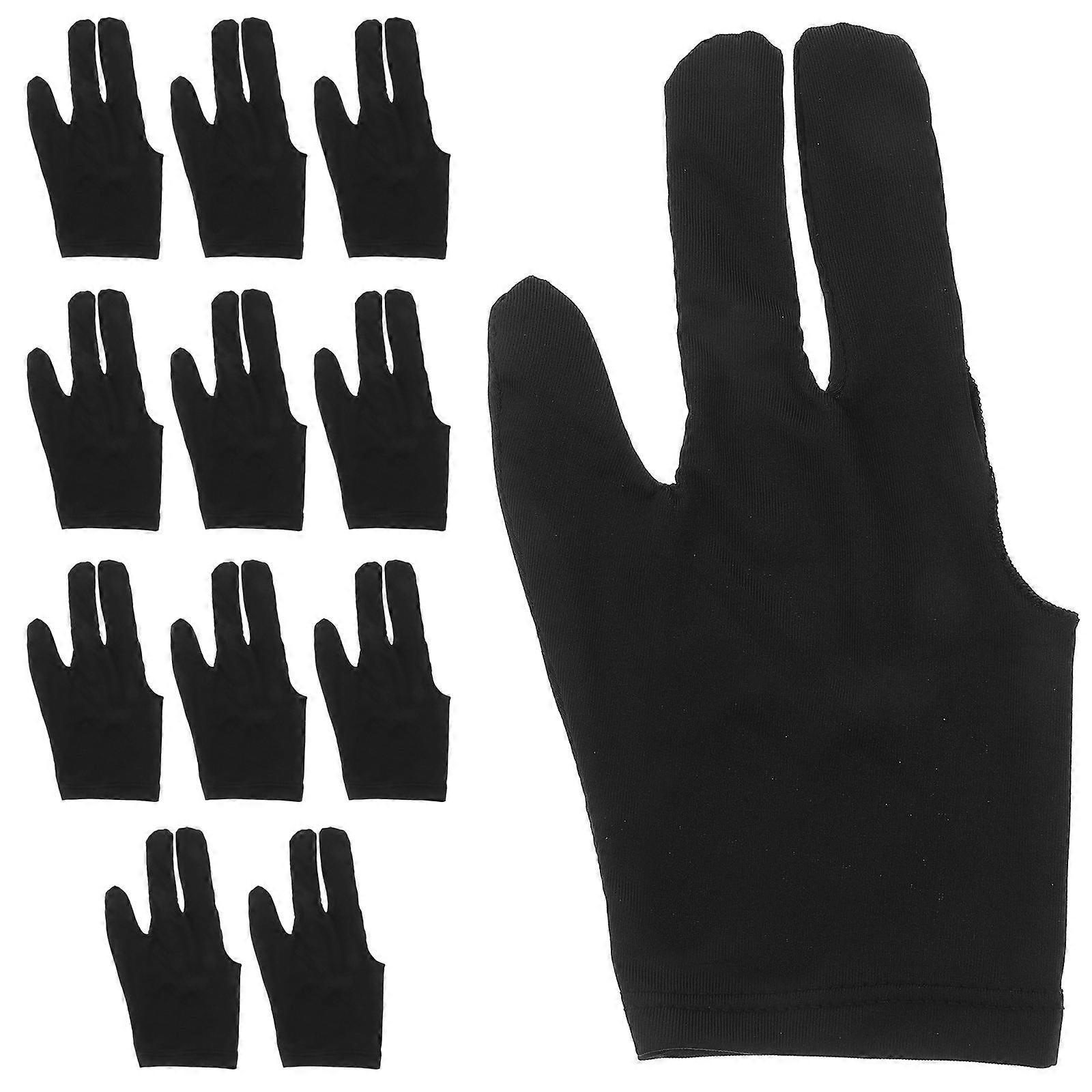 Gloves Billiard 3-Finger Glove Pool Playing Black 12Set Wrist Protection