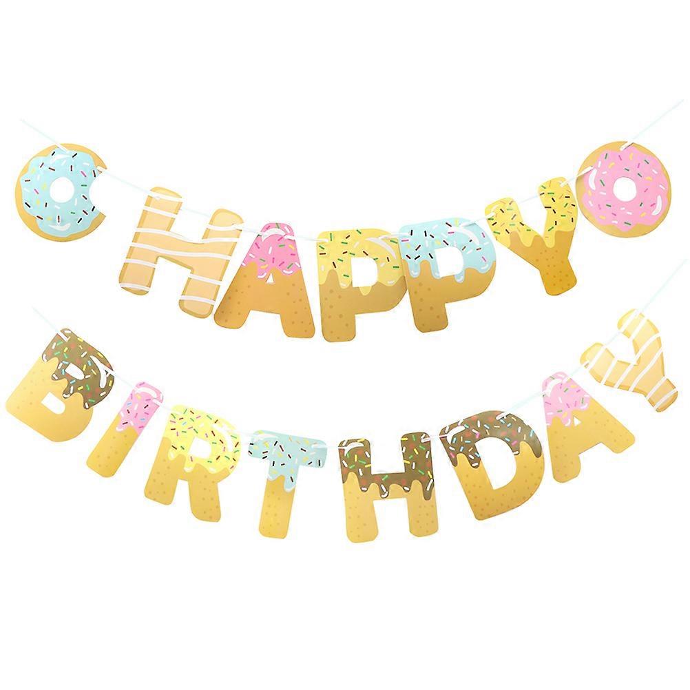 Birthday Decorations Doughnut Design Banner All Ages Birthday Party Photoshoot Assorted Color 15.20X11.50X0.05CM 2 Sets