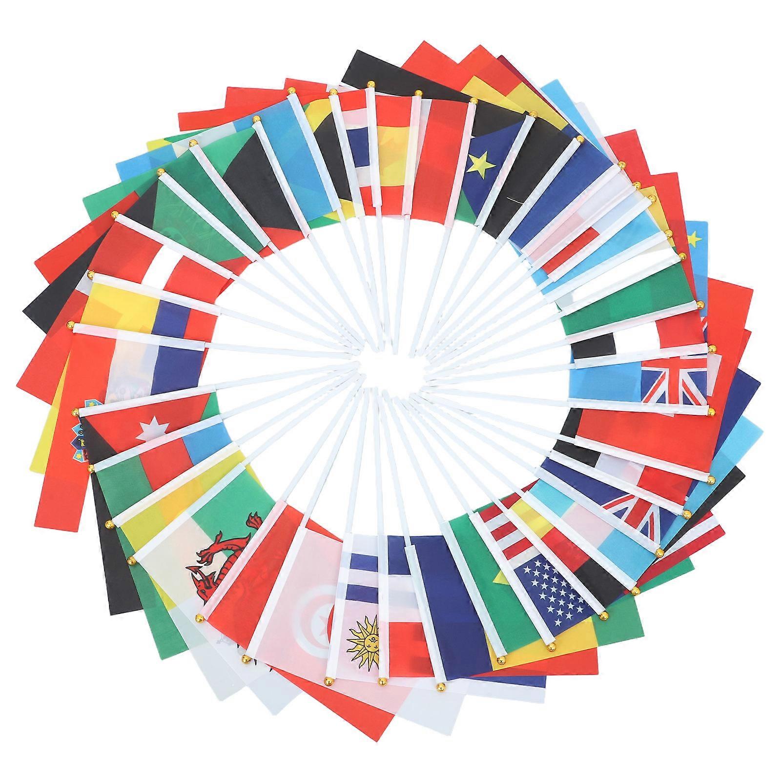 Hand Waving Flags Sticks Handheld Mini National Flag for Event Organizers 40Pcs Assorted Color 14x21x0.1cm