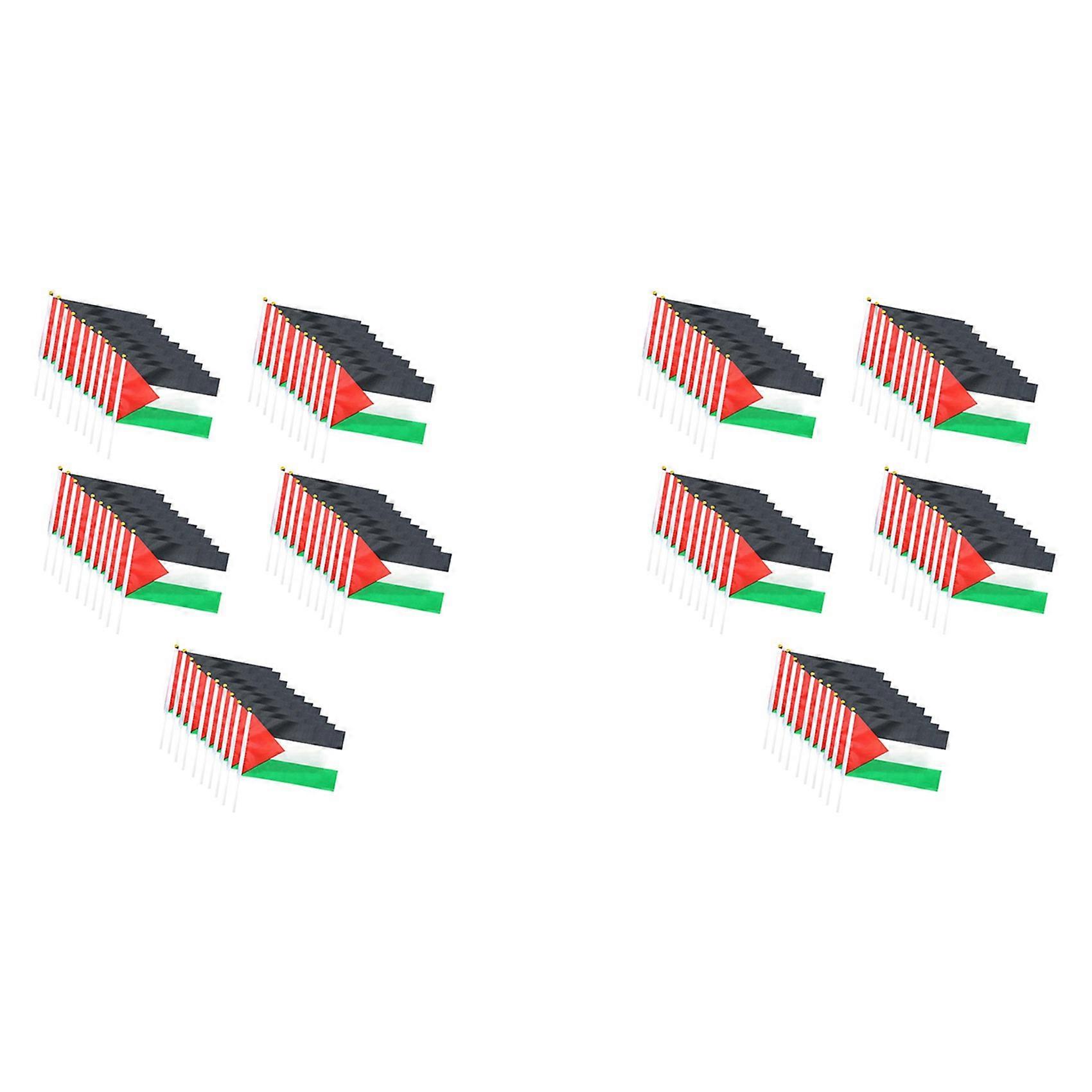 100Pcs Palestine Flag Small with Pole, 14X21cm Palestine Hand Waving Flag - Double Sided Fine Handhe
