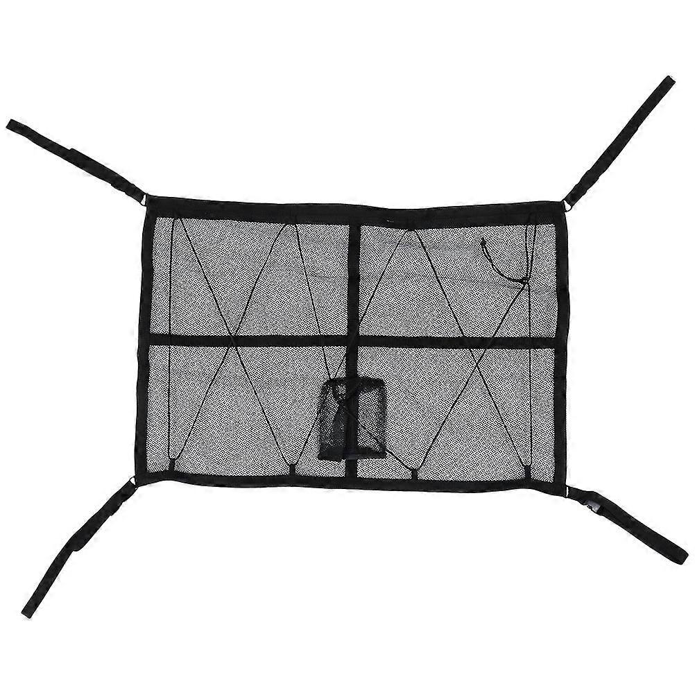 Car Cargo Net Overhead Car Storage Adjustable Hanging Tissue Box Holder Drawstring Rectangular Black 78.00X53.00X0.10CM 1Pcs