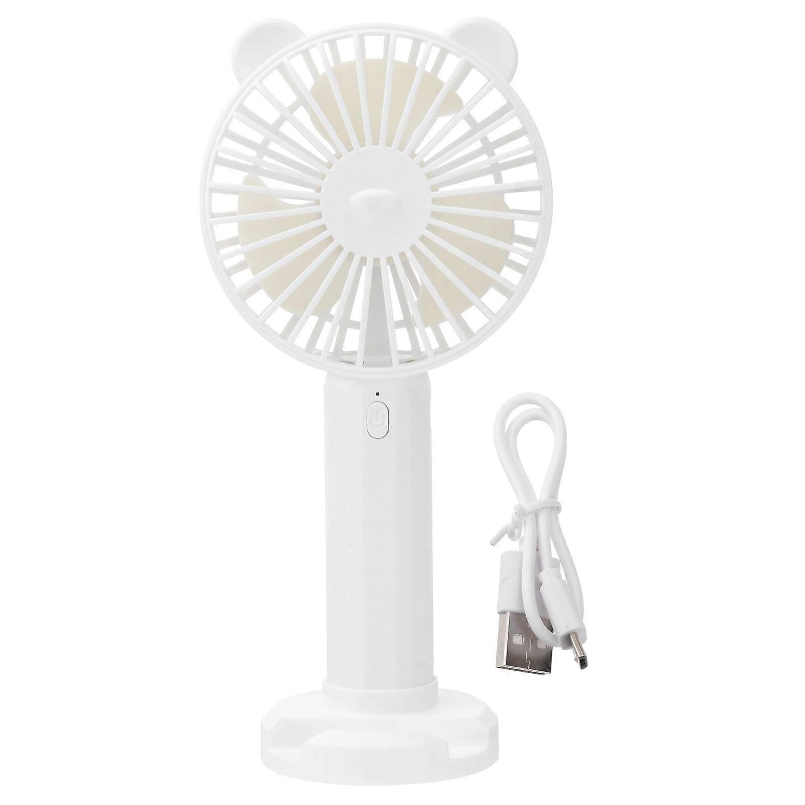 Mini Desktop Fan USB Charging Fan Useful Practical Handheld Fan with Light for Home Office Daily Use (White)
