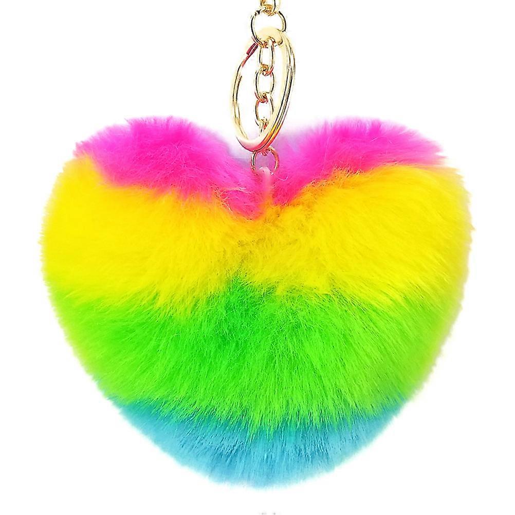 Valentine's Day Keychain Heart Shaped Multi Color Plush Design Hanging Decor for Key Bag Purse 1Pack