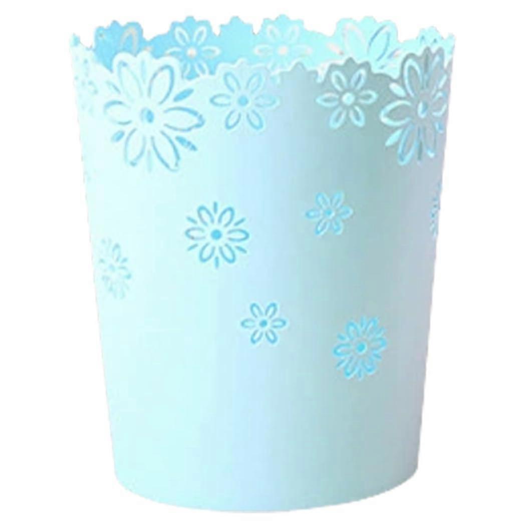 Mini Hollow Trash Can Flower Lace Garbage Basket for Office Bedroom Kitchen, Blue