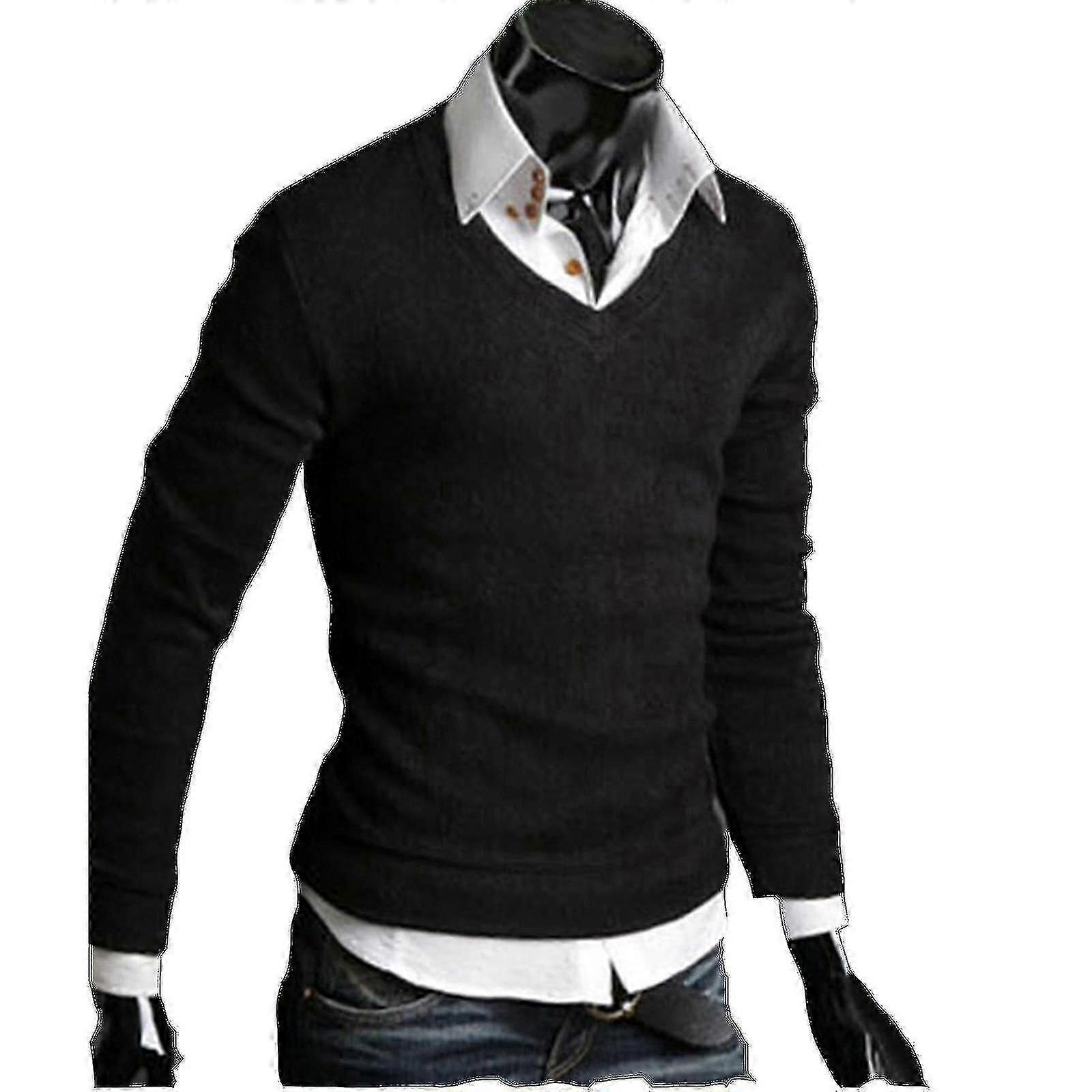 Hommes Plain V-neck Tricoté Jumper Pullover Puller Puller