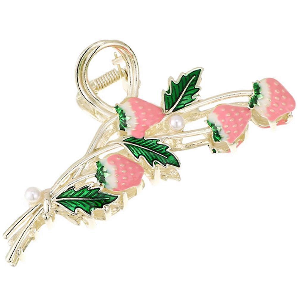 Strawberry Hair Claw Clip Simple Elegant Style For Parties Pink 11.5X5CM Non Slip 1Piece