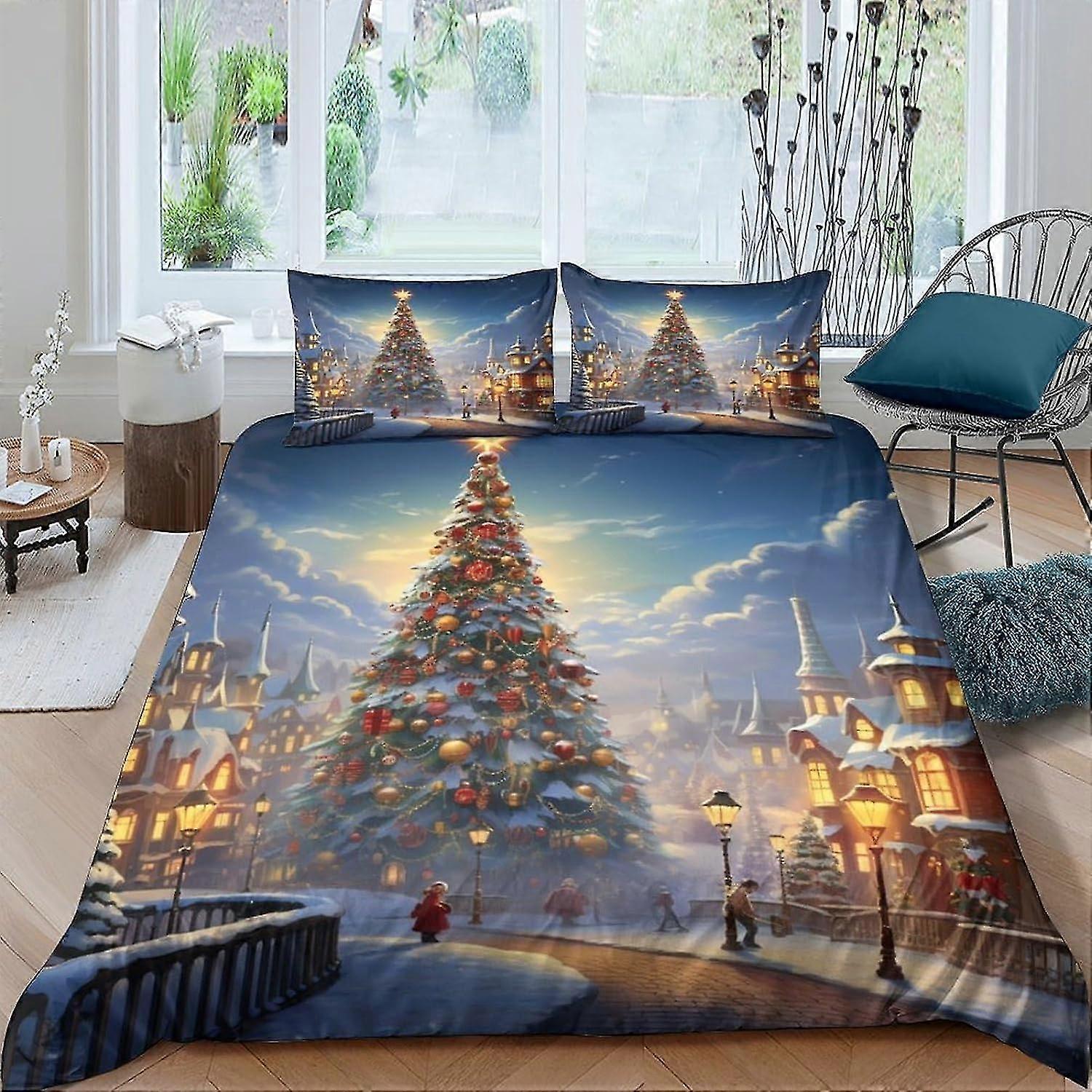 Christmas Tree Comforter Cover 3D Print Bedding Set Decorative 3 Piece Set Bedspread Cover with Pillowcase Soft Microfiber