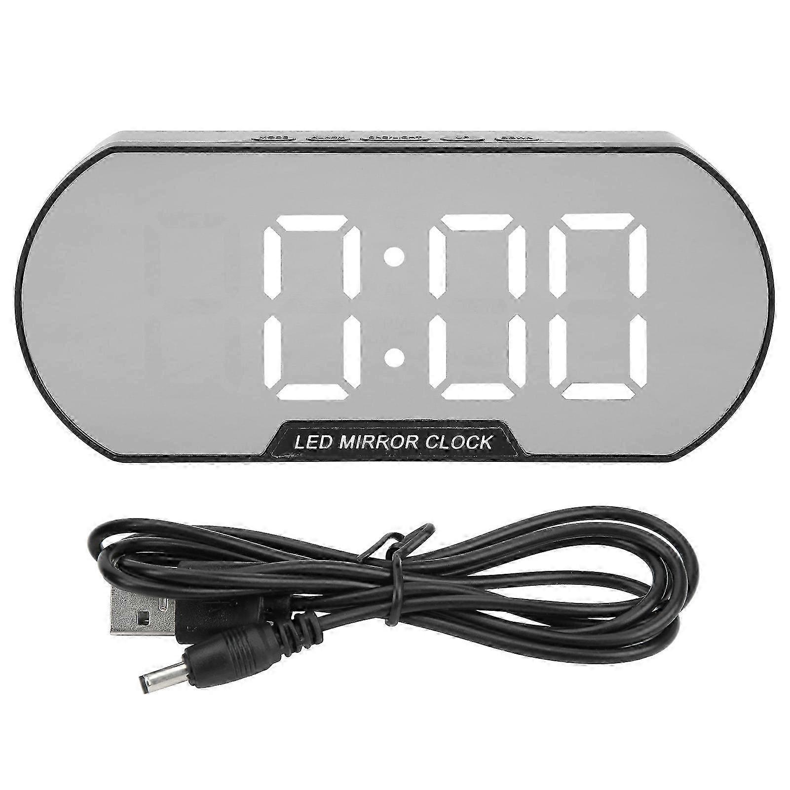 USB Battery Alarm Clock with LED Digital Display and Makeup Mirror for Home, Office, and School - White