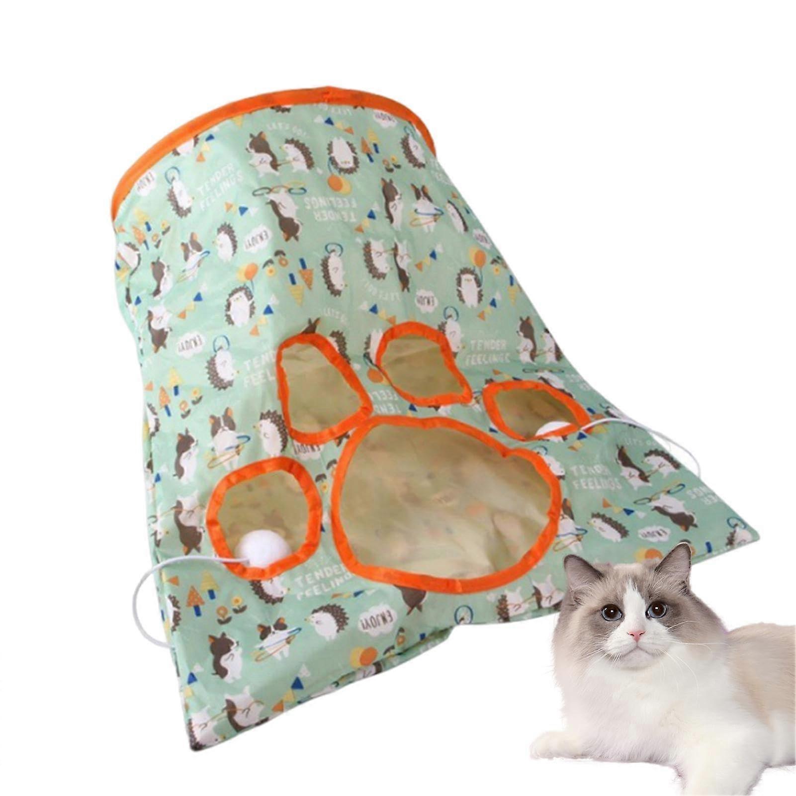Cat Tunnel Toy, Cat Crinkle Bag, Interactive Pet Cat Tube Creative, Foldable, Durable, Enchanting Cat Crinkle Bag with Paw Design and Green Hedgehog