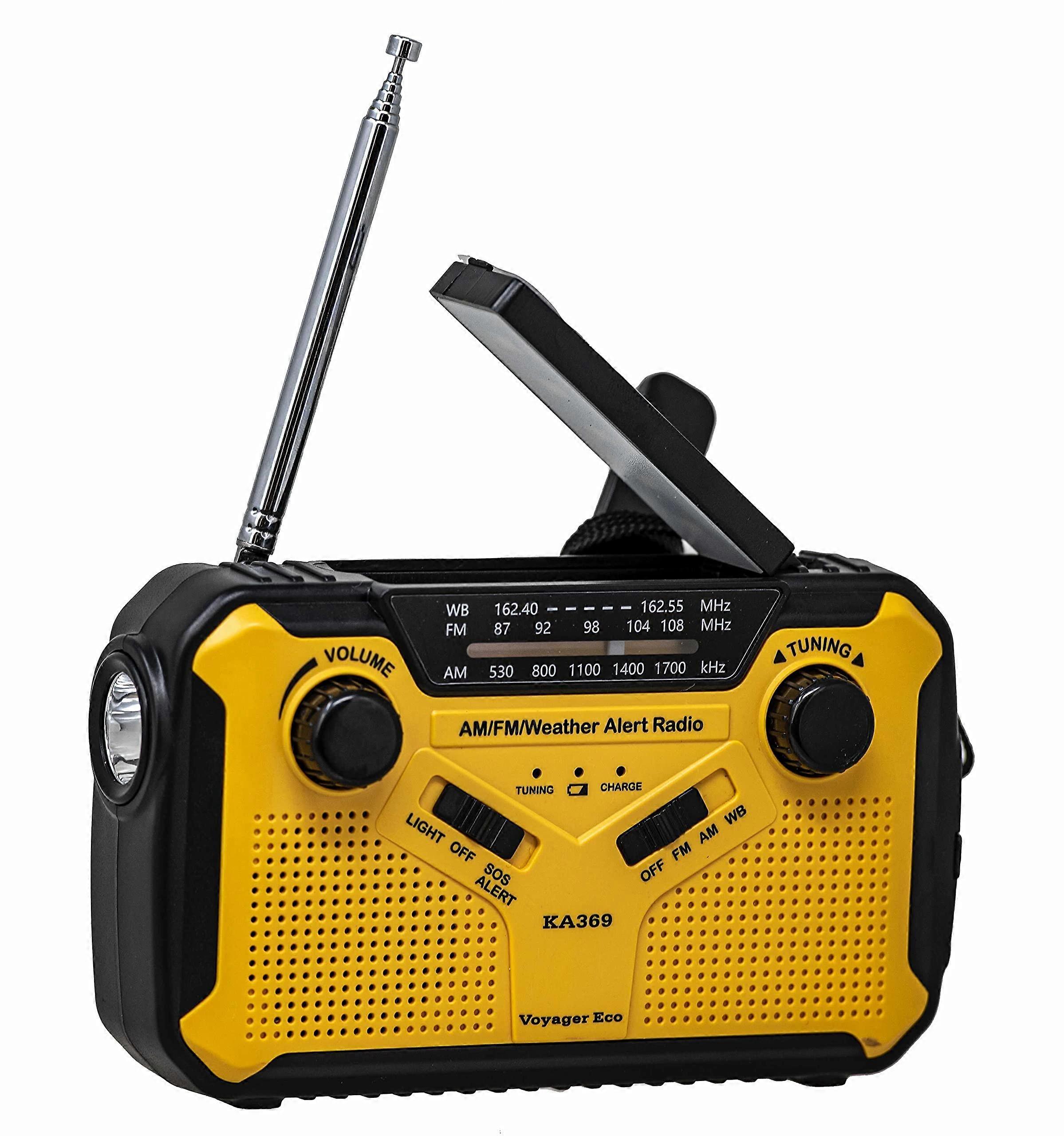 Voyager ECO Emergency Radio KA369 AM/FM NOAA Weather Warning 5Way Solar Crank Radio Receiver with LED Flashlight and USB Phone Charger