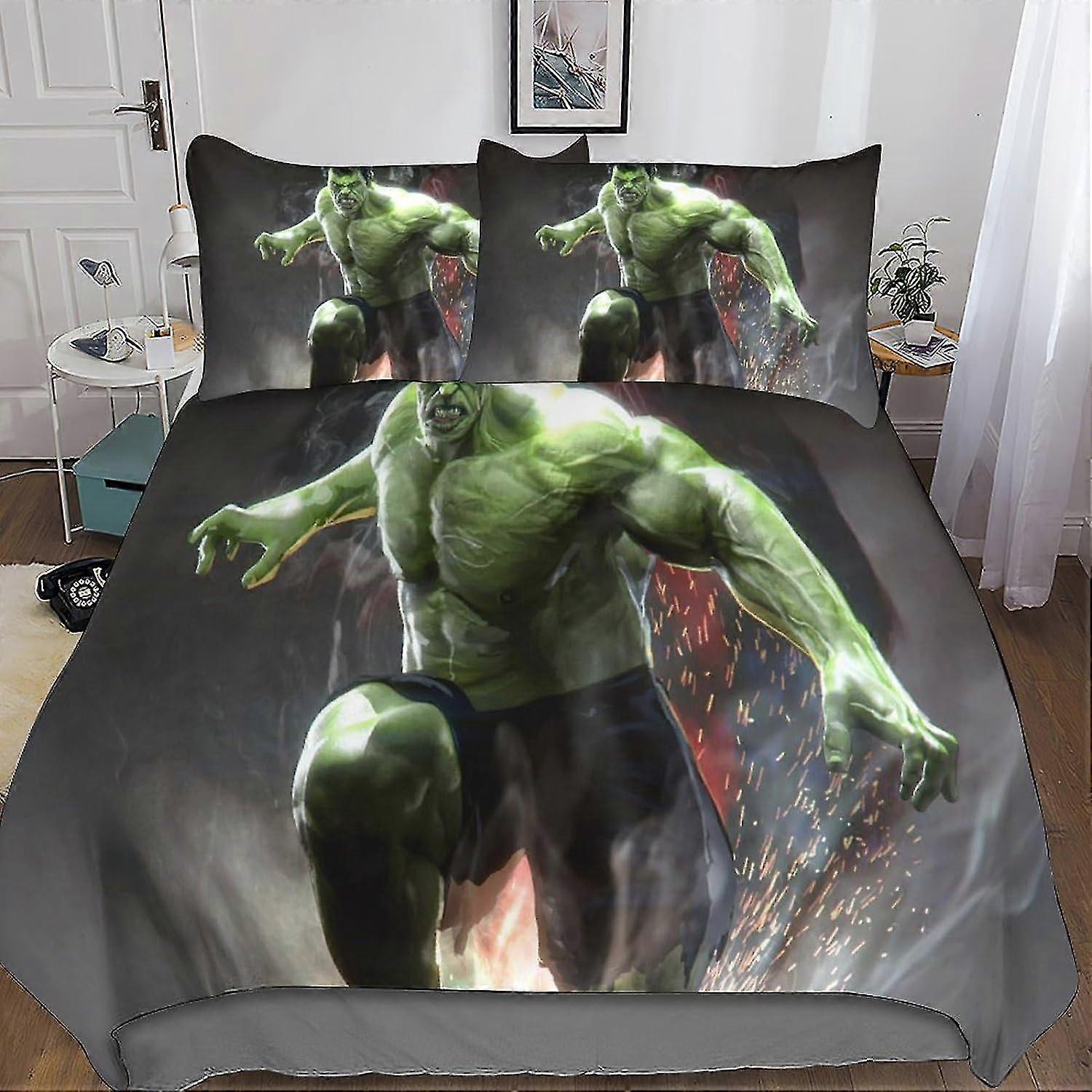 Conjunto de cama de tamanho duplo com capa de edredom com estampa de hulk para crianças e adultos, capa de colcha hipoalergênica macia com travesseiro
