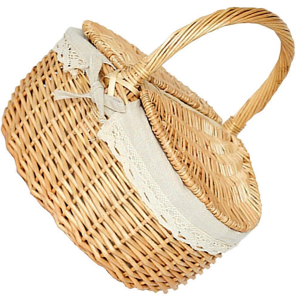 Rattan Picnic Basket with Lid Bread Storage Basket General Users 35.00X24.00X17.00CM Picnic Use 1Pcs