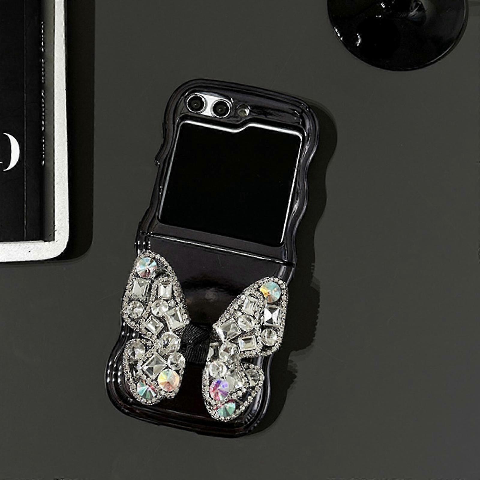 Electroplating Wave Border Case for Samsung Galaxy Z Flip 6 with Same Color Three-Dimensional Gemstone Butterfly, Full Protection Slim Shockproof Prot