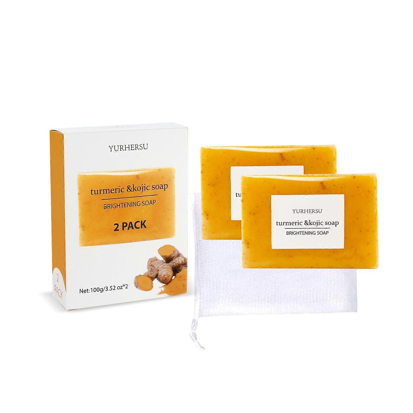 2PCS Turmeric Lemon Soap, Hyaluronic Acid for Deep Cleansing, Moisturizing Body&Face, Handmade Turmeric Soap Bar, for Deep Cleaning Moisturizing Erase