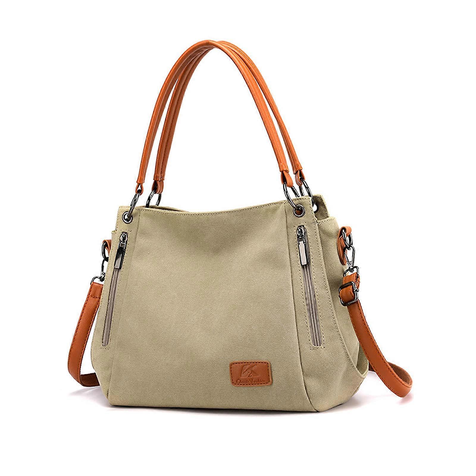 Women's Handbags, Large Canvas Shoulder Bag with Removable Strap, khaki, Retro