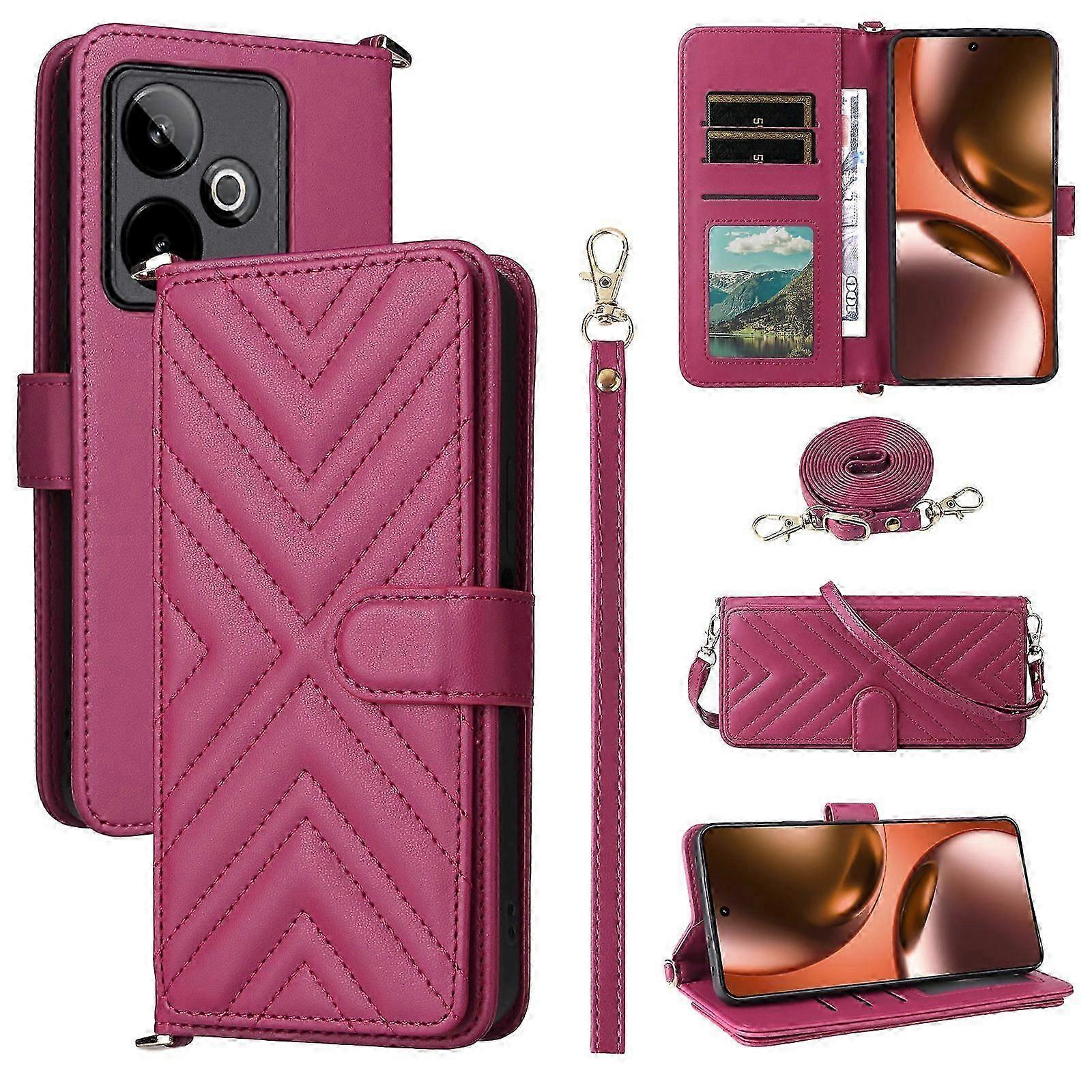 For Realme GT 7 5G Case with Shoulder/ Wrist Strap Leather Phone Cover Stand Wallet