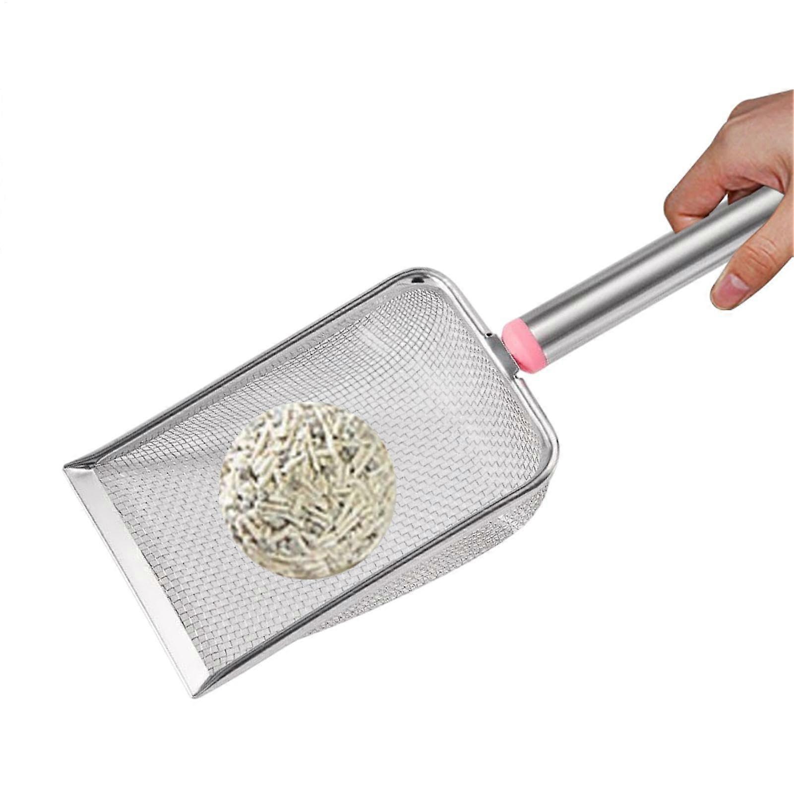 Scoop cat litter, sifted with sieved cat litter – ergonomic handle, cleans up poop, pet cleaning tool, cat scooper, pink container