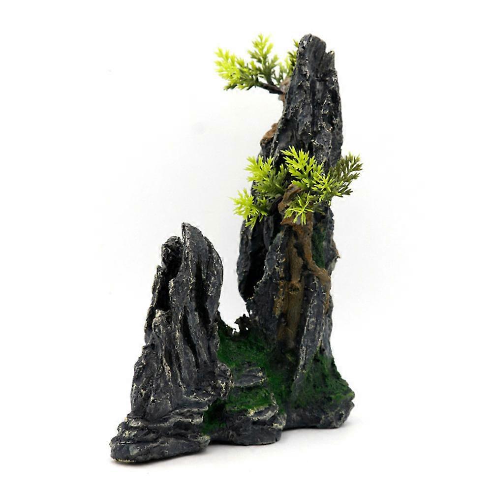Akvaryum Dekorasyonu için Yaratıcı Reçine Dağ Süsü Koyu Gri Balıklar İçin Güvenli 7.5 İnç