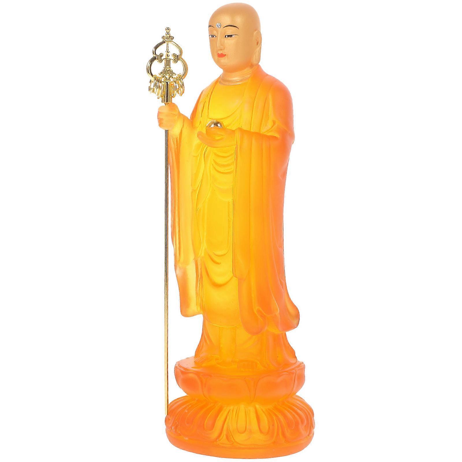 Orange Resin Guanyin Statue for Home Desktop Ornament with Craftsmanship 4.5 Inches