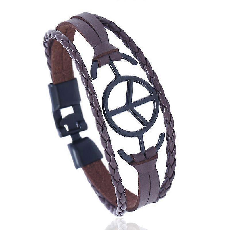 Peace pattern hand-woven cowhide bracelet - Peace pattern creative national style bracelet - Peace pattern men's leather bracelet