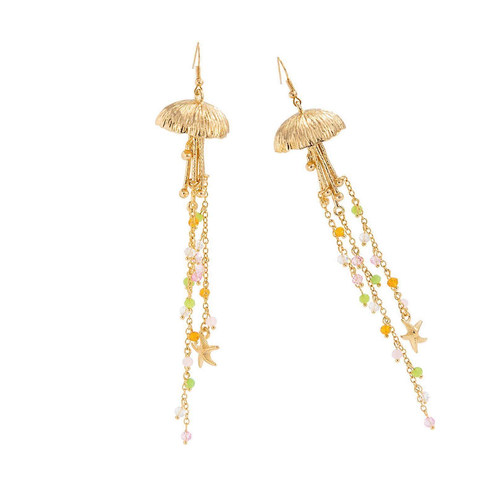 Sophisticated Alloy Starfish and Jellyfish Drop Earrings with Lightweight Design for Stylish Beach Outings